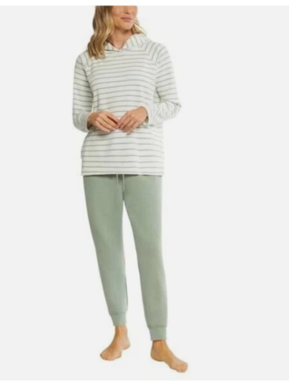 Max & Mia Women's 2 Piece Stripe Waffle Knit Lounge Set Sage